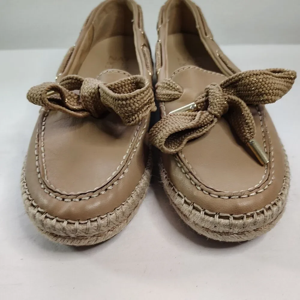 NATURALIZER Annabeth Leather Moc-Toe Espadrille Flats 7.5 Women's Tan Shoes